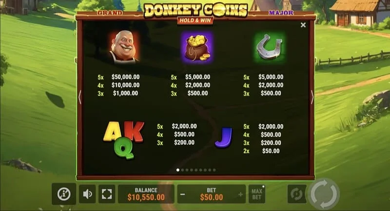 Donkey Coins Hold & Win - поле с лепкави Coin жетони
