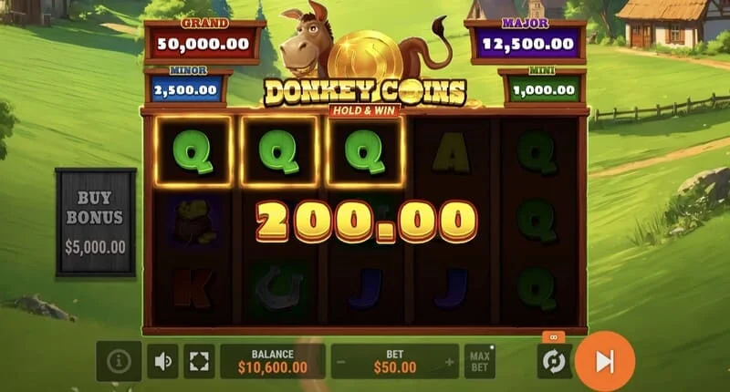 Donkey Coins Hold & Win - стартиране на режим Hold & Win